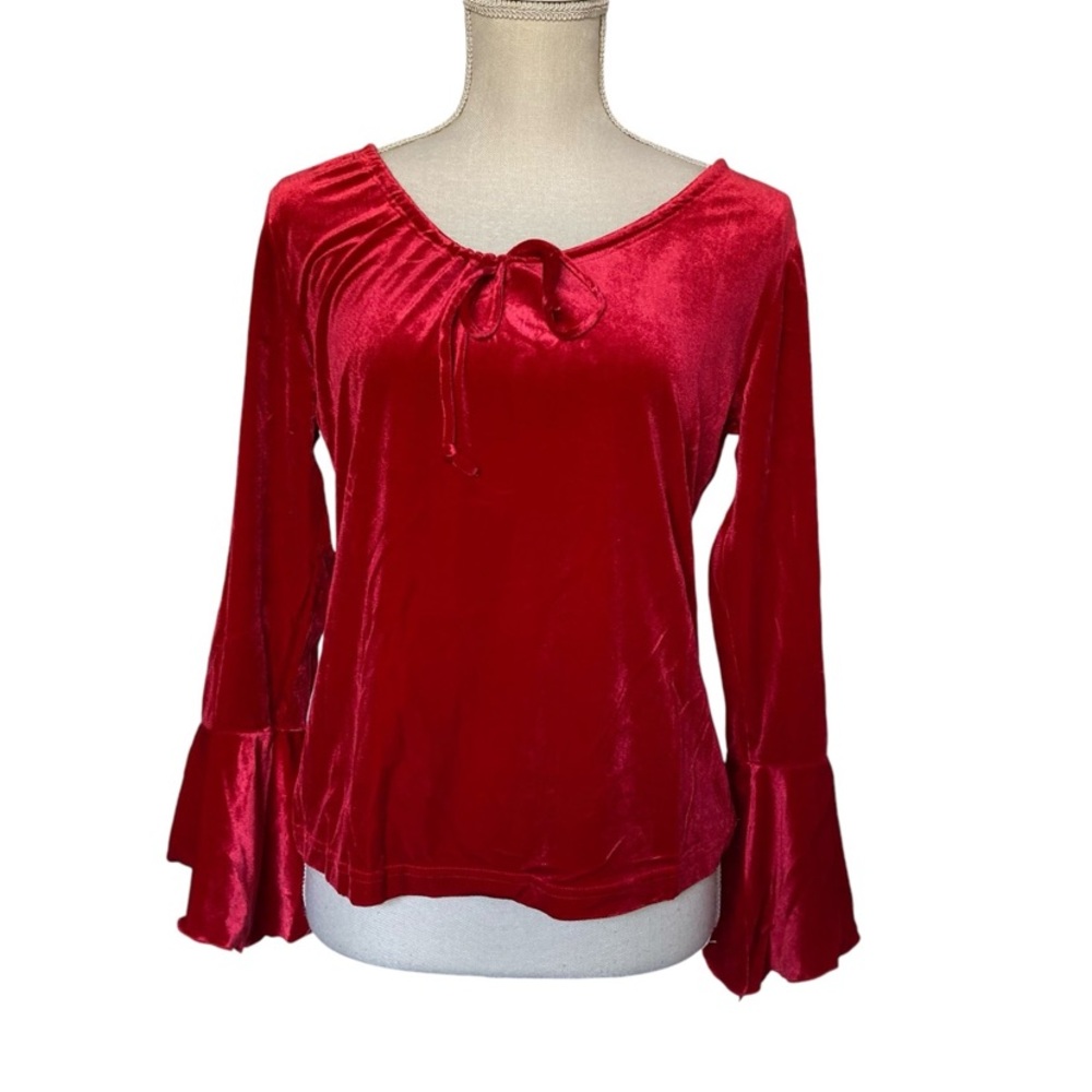 Deadstock Red Velvet Flare Long Sleeve Blouse